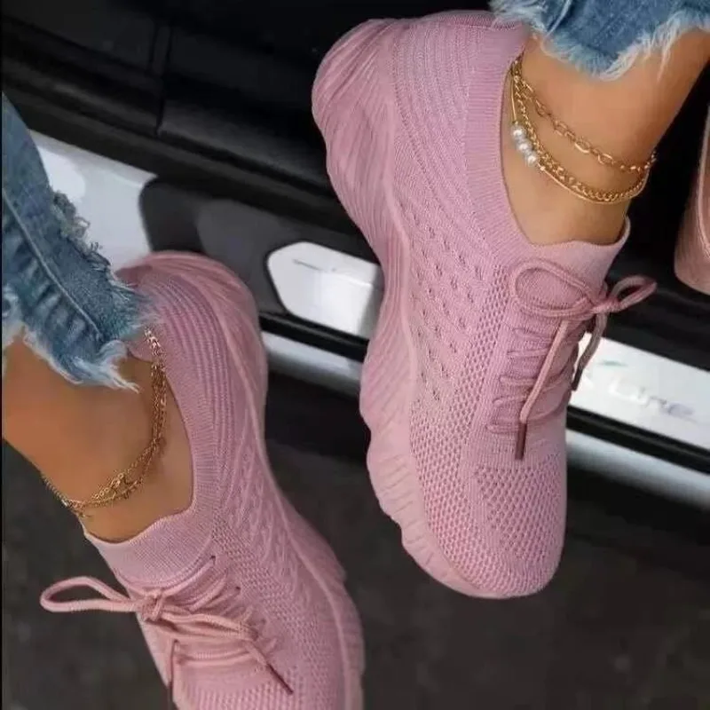 Baskets décontractées en maill - Knit Fabric Lace Up Sneakers avis et prix