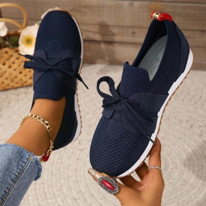 Nouveau noir tricot respirant  - Knit Fabric Lace Up Sneakers avis et prix