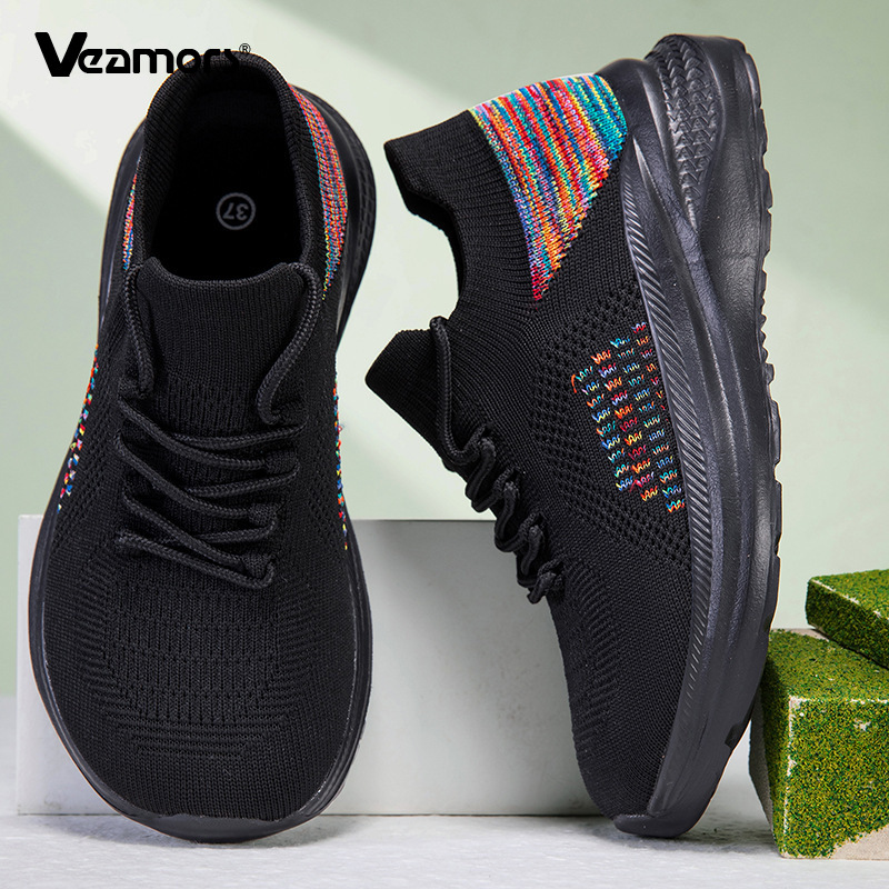 Baskets respirantes en maille  - Knit Fabric Lace Up Sneakers avis et prix