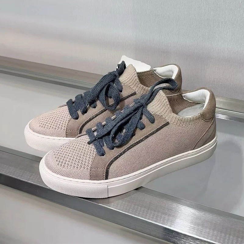 Femmes tricot respirant basket - Knit Fabric Lace Up Sneakers avis et prix