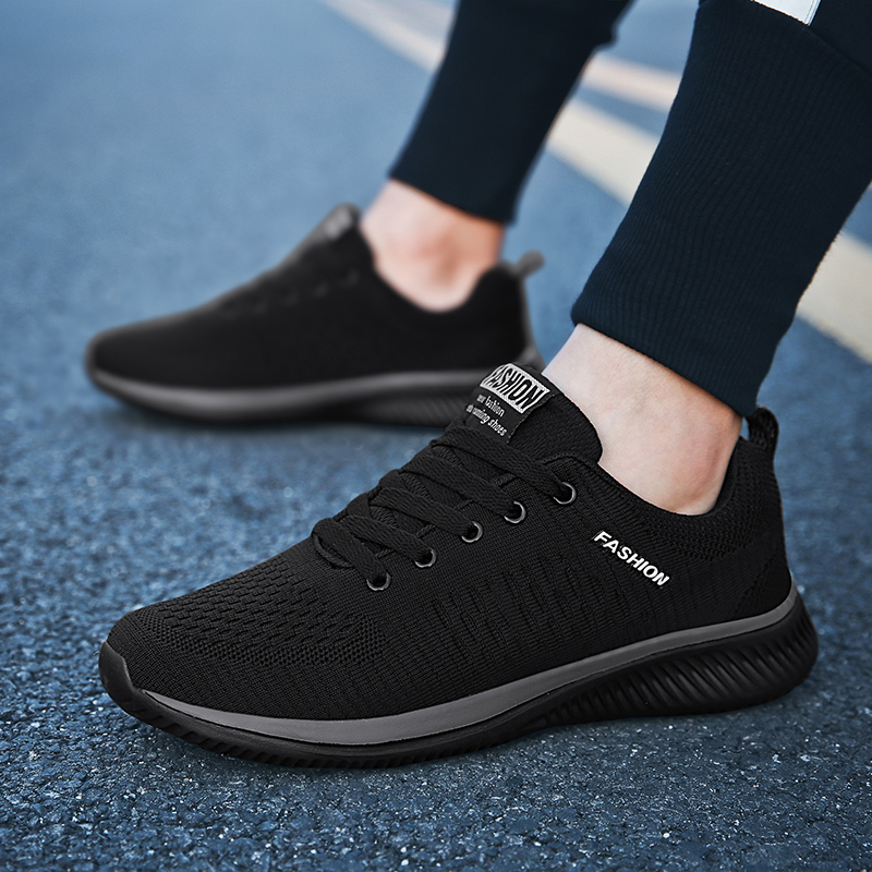 YRZL-Chaussures de dehors Noir - Knit Fabric Lace Up Sneakers avis et prix